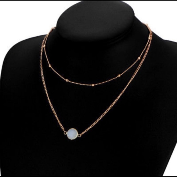 Gold Layered Necklace with Natural Stone - Picture 2 of 3